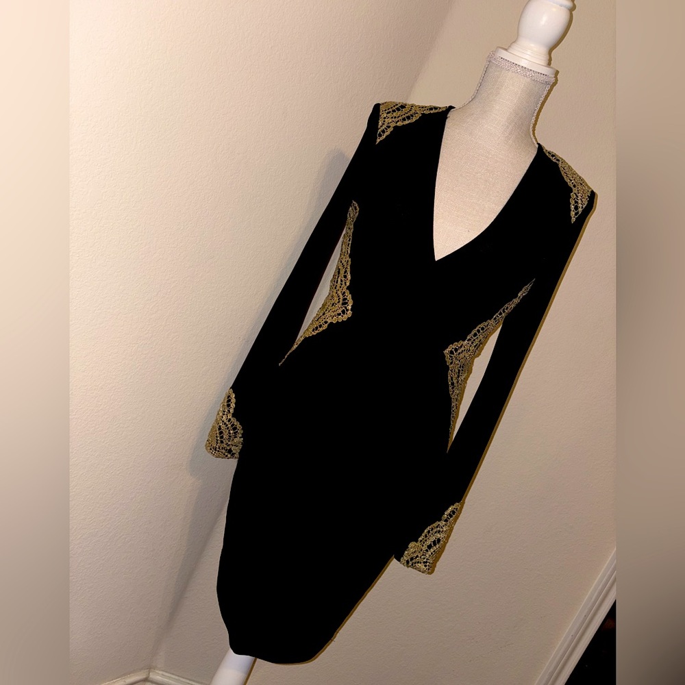 Black Dress with Gold Lace Detail
